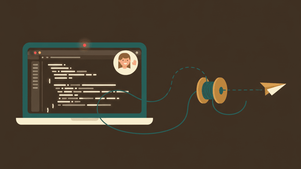 A recording unspools from a laptop into a share link